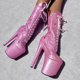 The Glitterati Cosmic Wide Fit Boot - Pink Sparkle - 8INCH