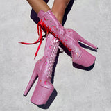 The Glitterati Cosmic Wide Fit Boot - Pink Sparkle - 8INCH