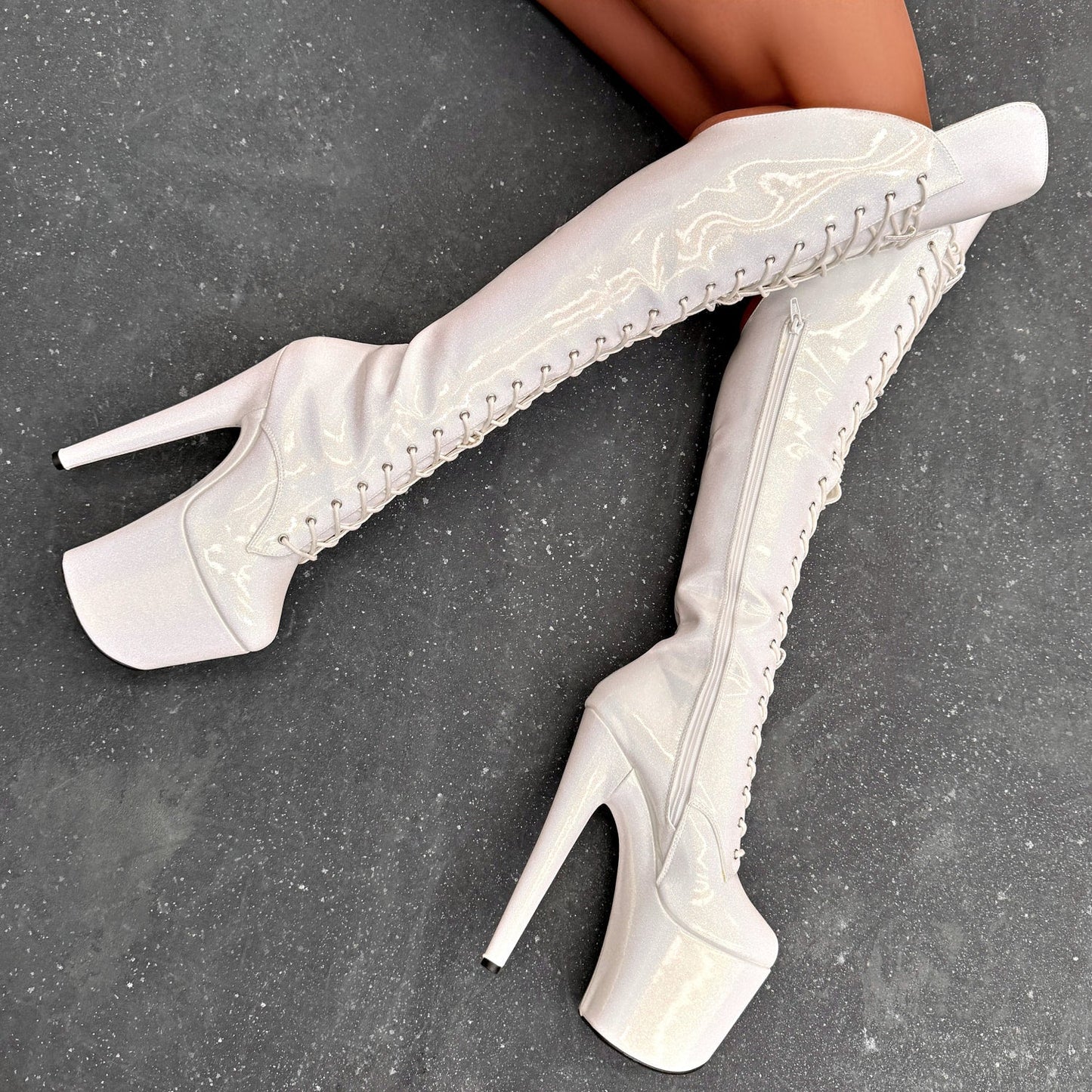 The Glitterati - Snow Kween Over Knee Boot - 8INCH