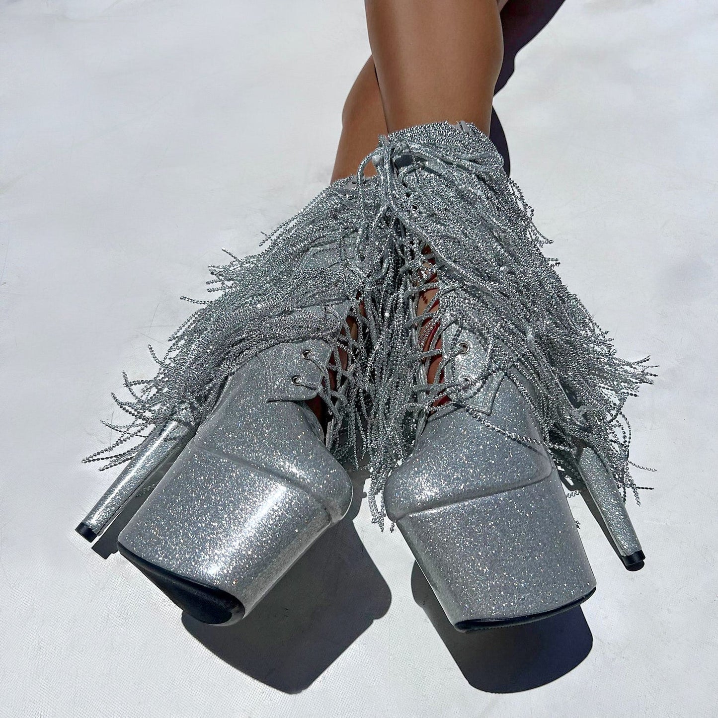 Chrome Cowgirls - Wide Fit Boot - Sliver Glitterati - 7INCH