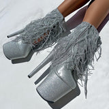 Chrome Cowgirls - Wide Fit Boot - Silver Glitterati - 8INCH - Wide Fit