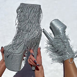 Chrome Cowgirls - Wide Fit Boot - Silver Glitterati - 8INCH - Wide Fit