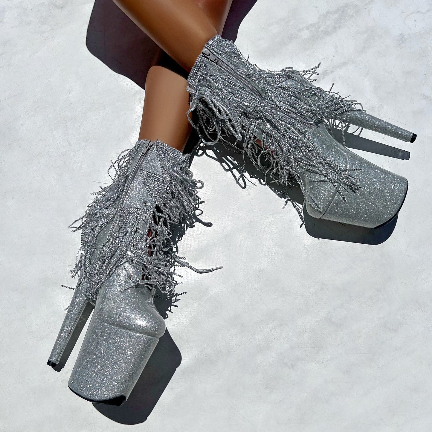 Chrome Cowgirls - Boot - Silver Glitterati - 8INCH