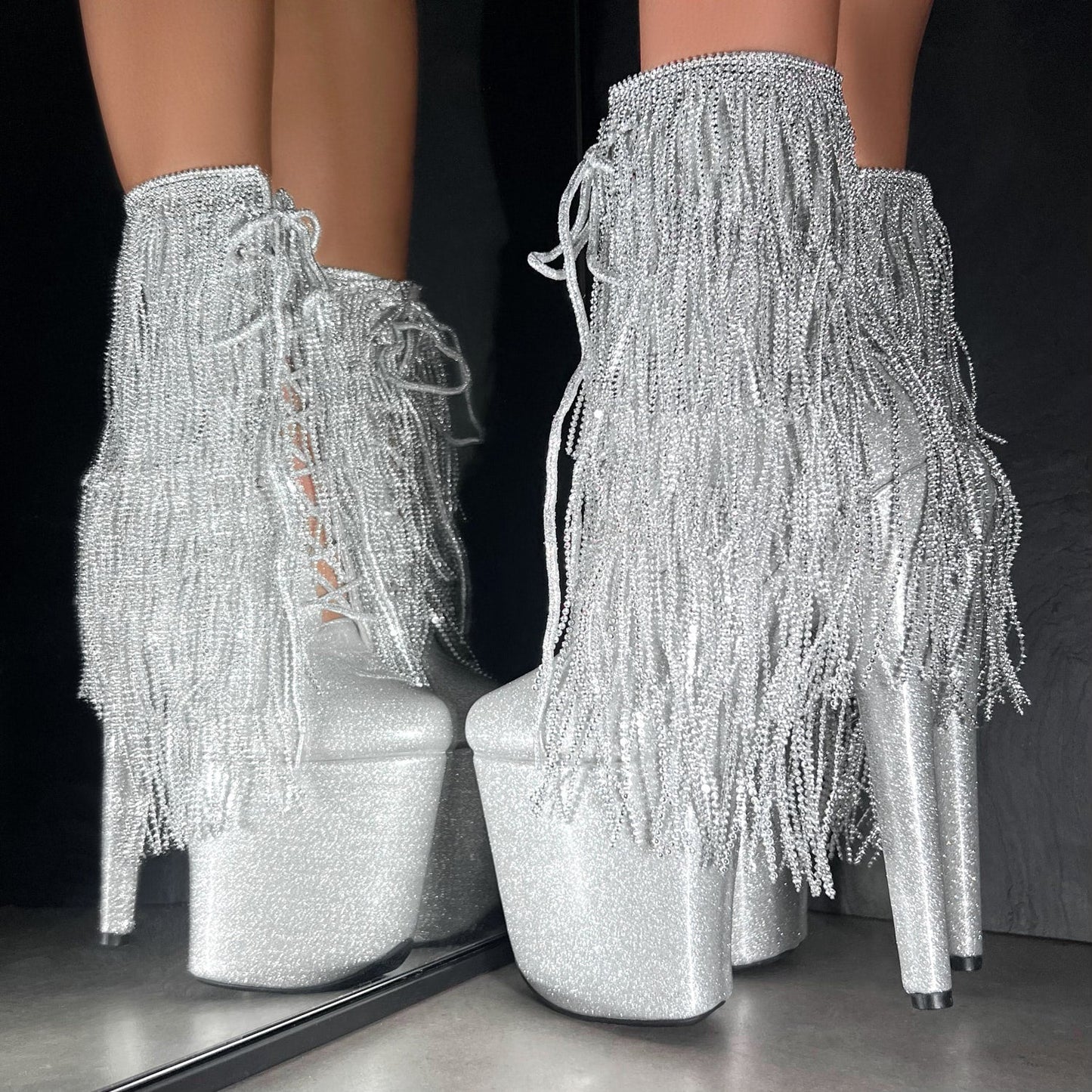 Chrome Cowgirls - Wide Fit Boot - Silver Glitterati - 8INCH - Wide Fit