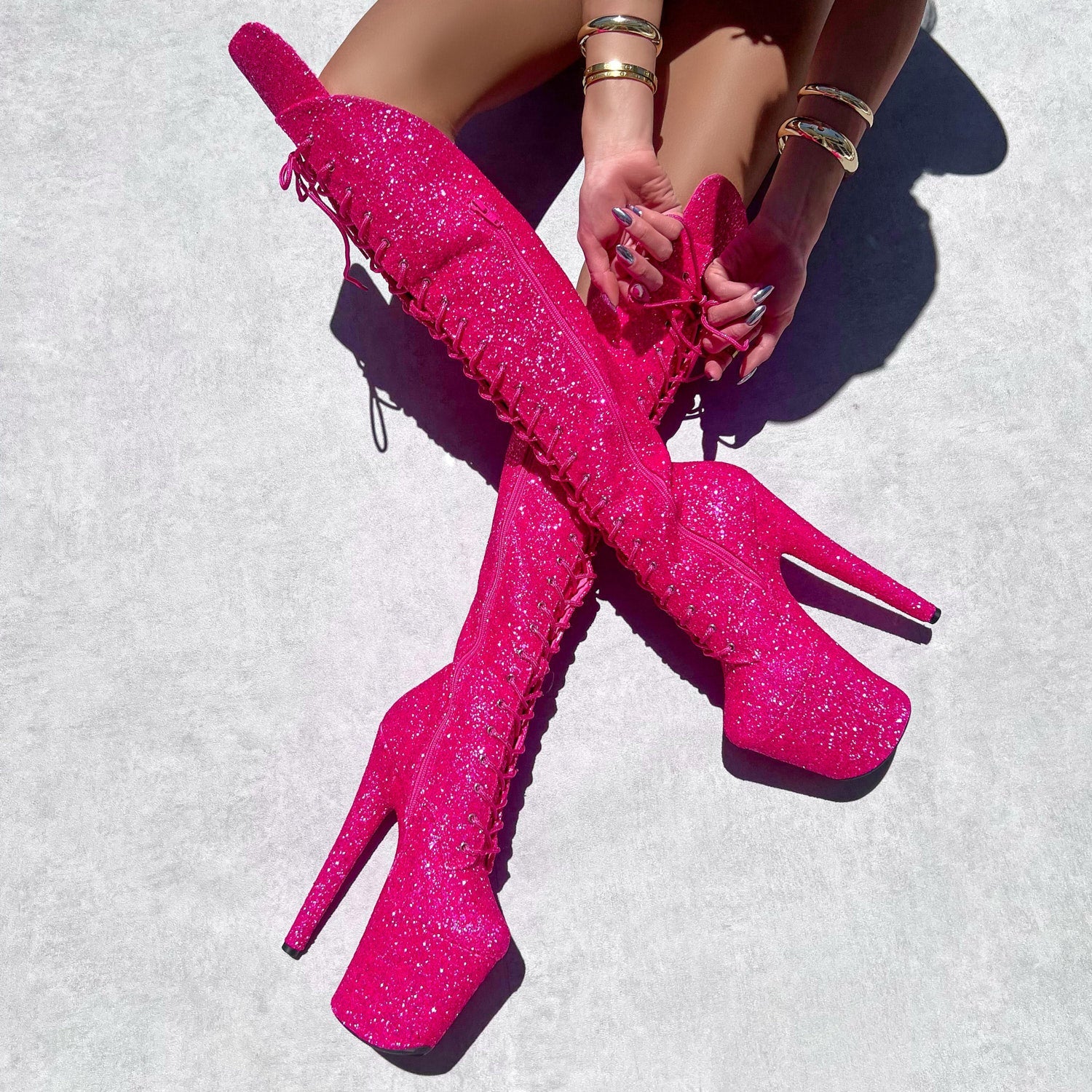 The Giltterati Xtra - WIDE FIT - Over Knee Boot - Kitty Pink - 8 INCH