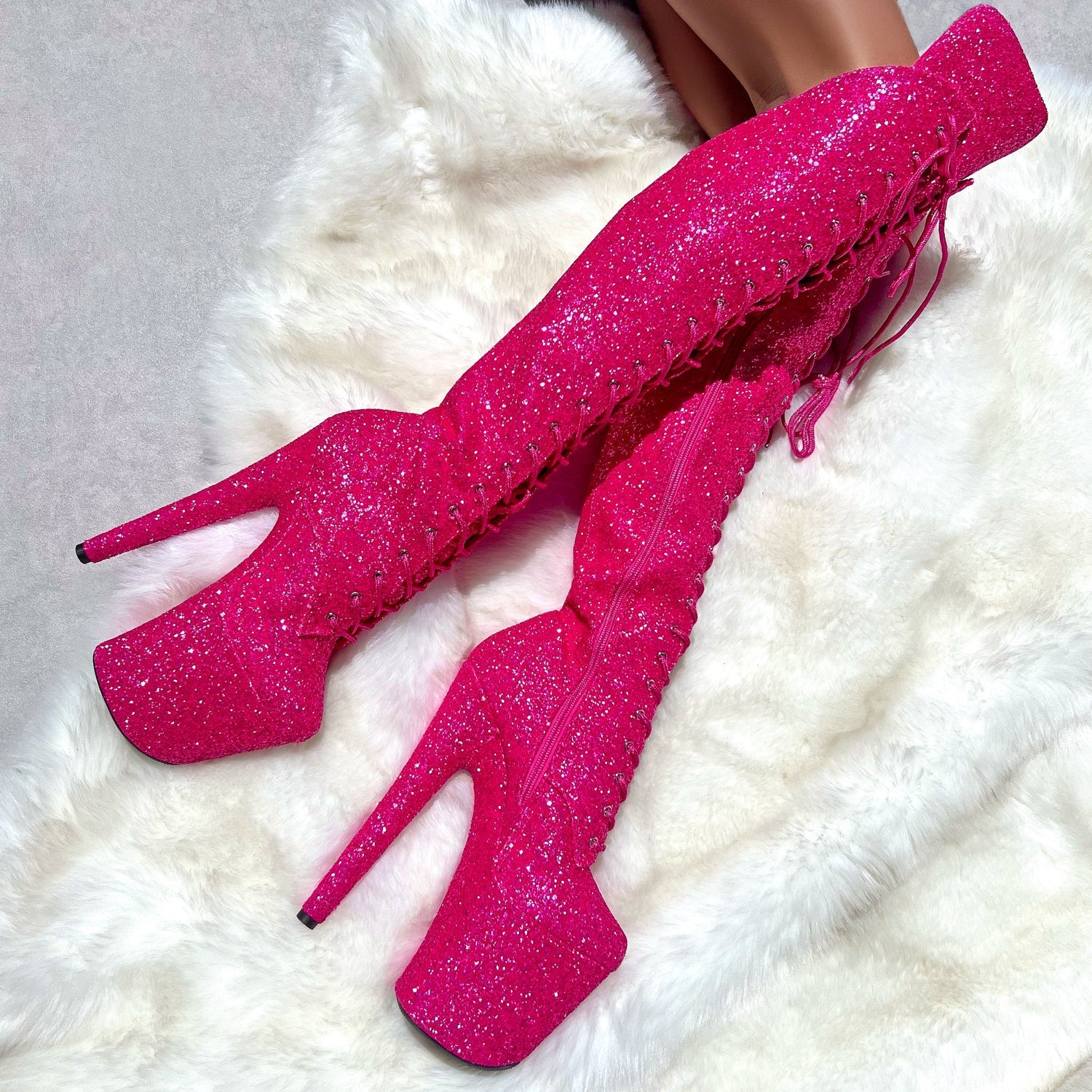 The Giltterati Xtra - WIDE FIT - Over Knee Boot - Kitty Pink - 8 INCH
