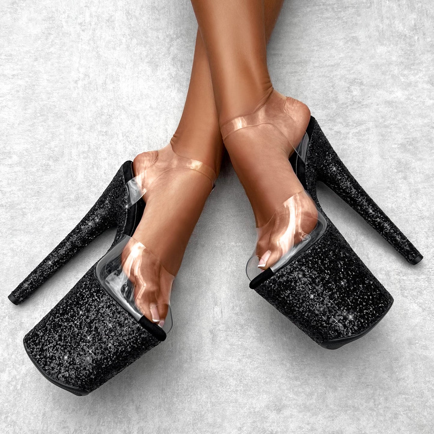 The Glitterati Xtra - Classic Stiletto Wide Fit - BLACK CAVIAR - 8INCH