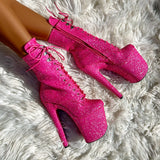 The Glitterati Xtra - Boot - Kitty Pink -  8INCH - Wide Fit