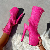 The Glitterati Xtra - OHOT Boot - Kitty Pink -  8INCH - Wide Fit