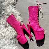 The Glitterati Xtra - OHOT Boot - Kitty Pink -  8INCH - Wide Fit