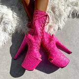 The Glitterati Xtra - OHOT Boot - Kitty Pink -  8INCH - Wide Fit