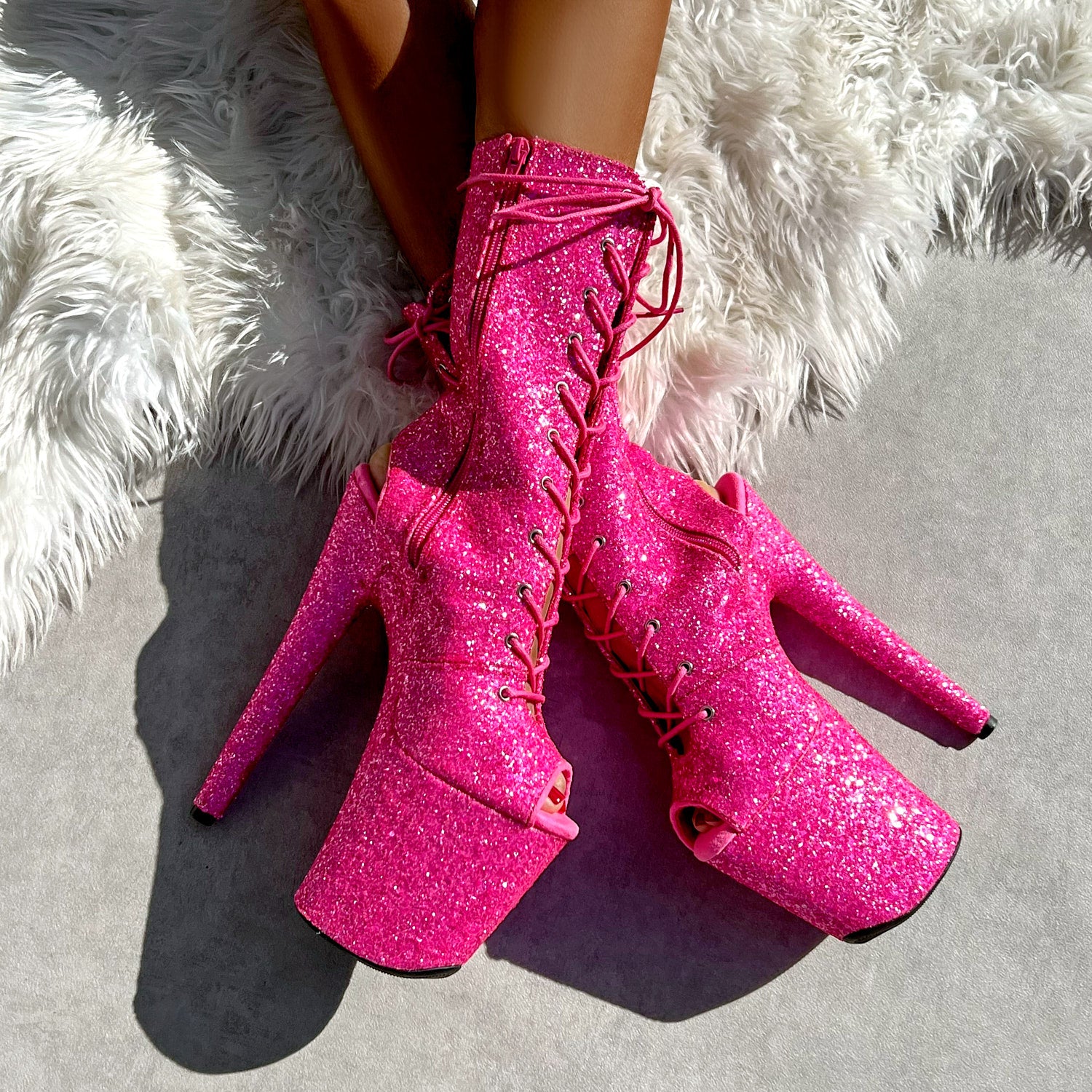 The Glitterati Xtra - OHOT Boot - Kitty Pink -  8INCH - Wide Fit