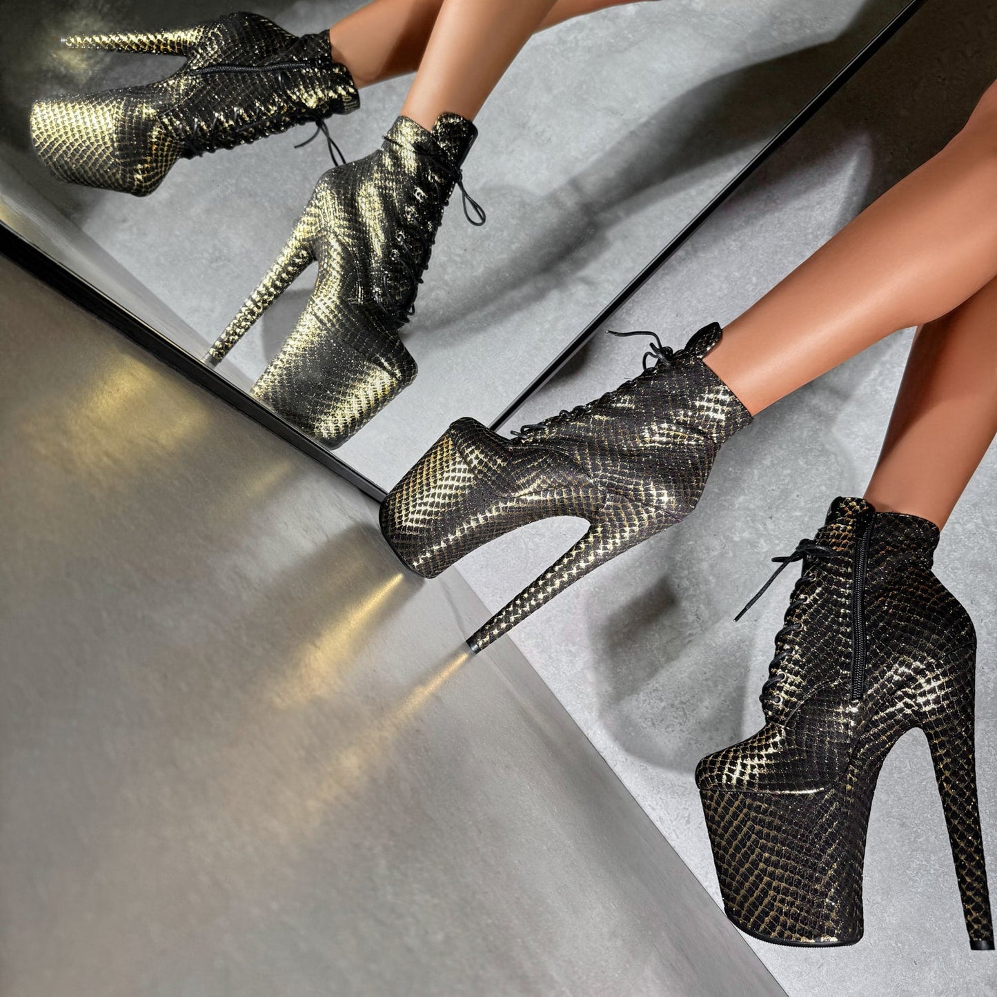 Khaleesi Ankle Boot - Black & Gold - 8INCH