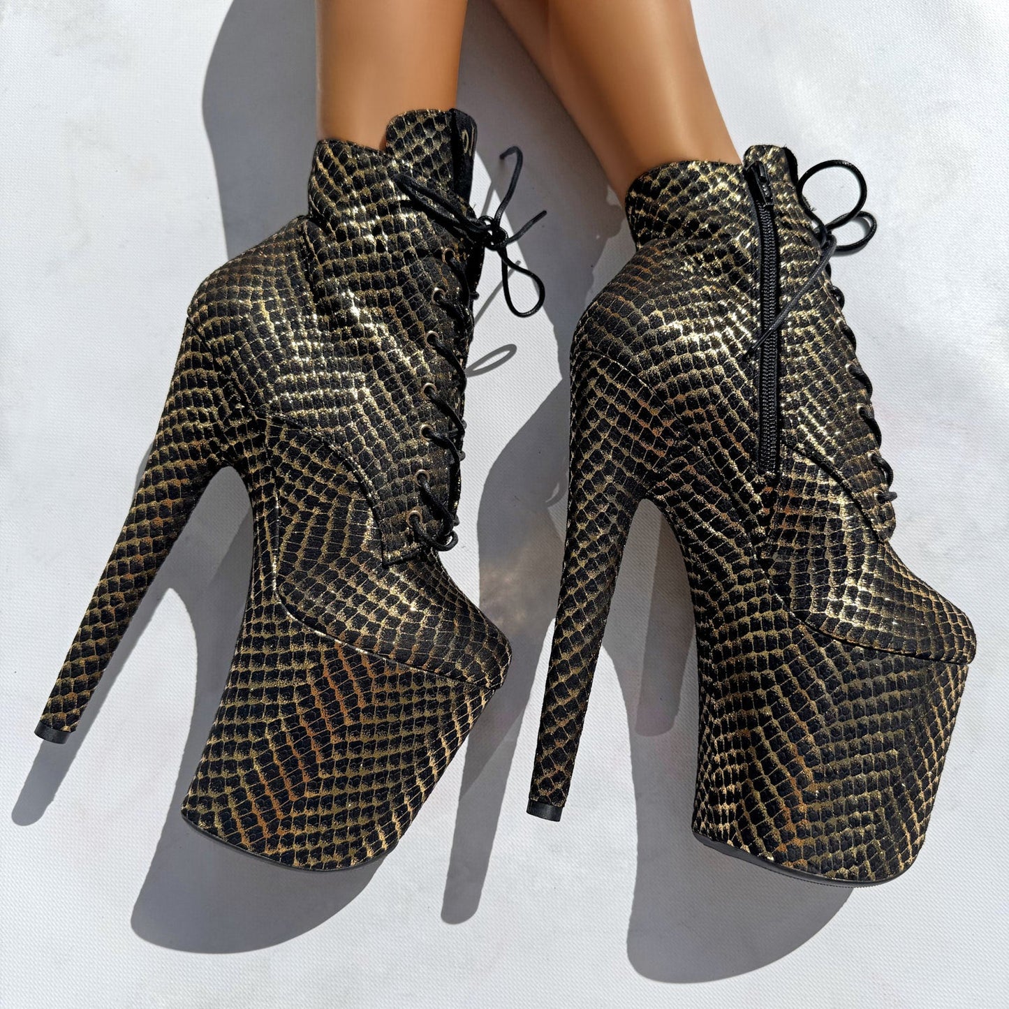 Khaleesi Ankle Boot - Black & Gold - 8INCH