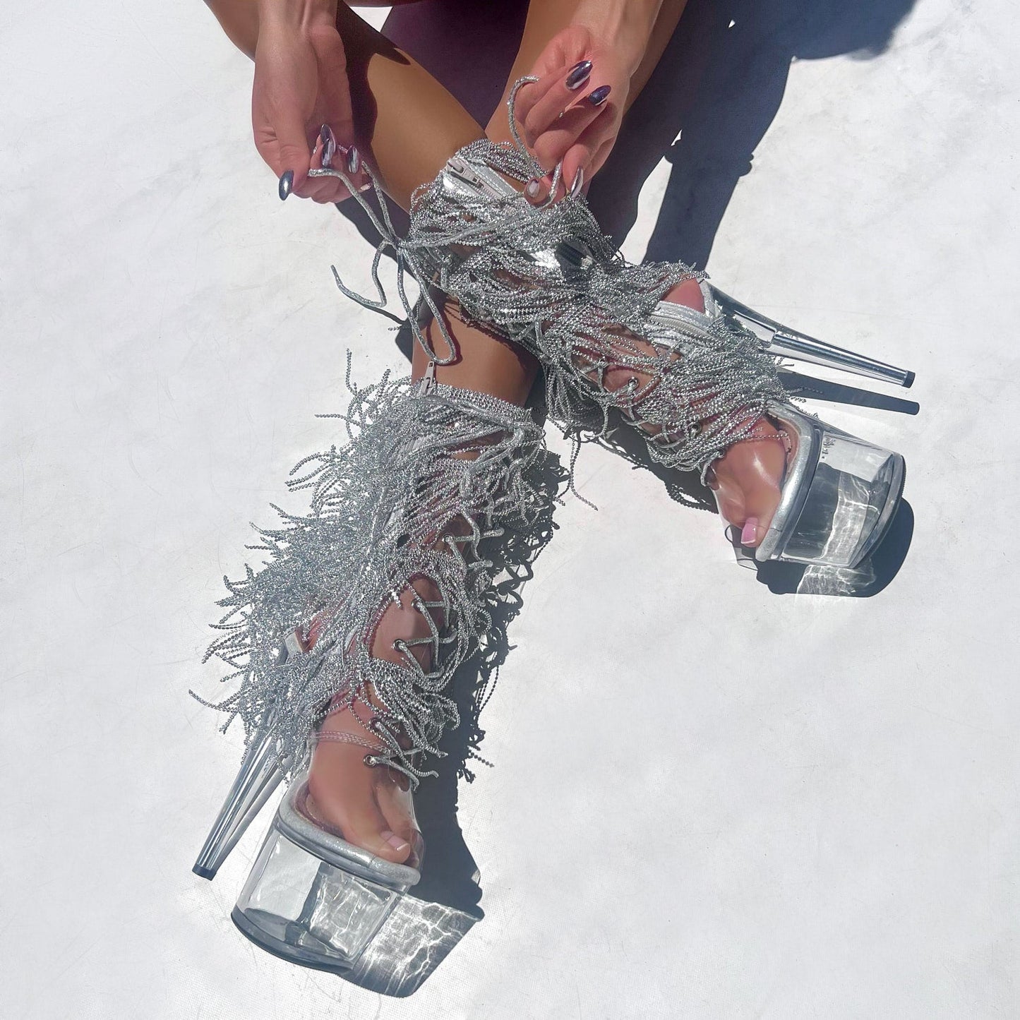 Chrome Cowgirls - OHOT Wide Fit Boot - Clear - 7 INCH - Wide Fit