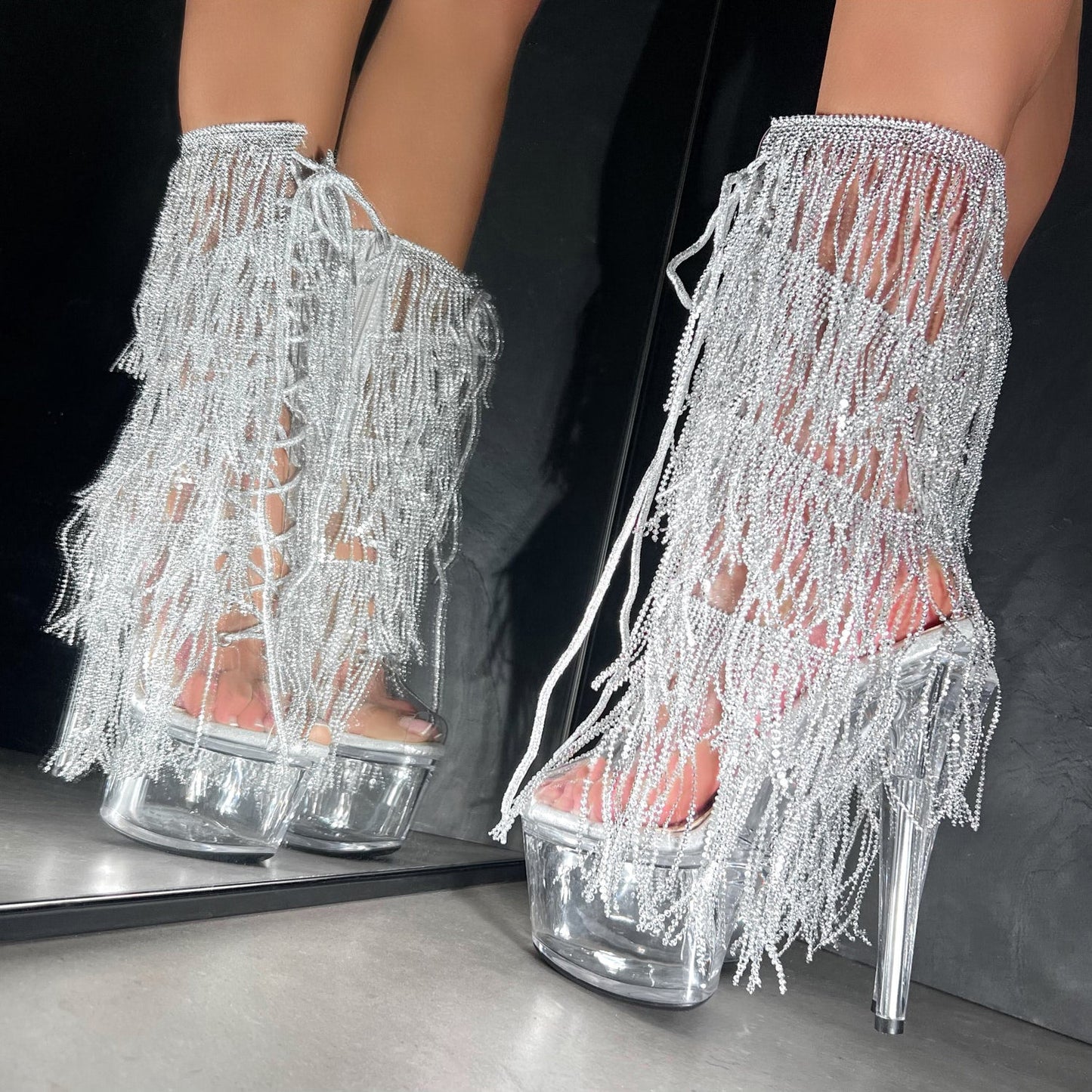 Chrome Cowgirls - OHOT Wide Fit Boot - Clear - 7 INCH - Wide Fit