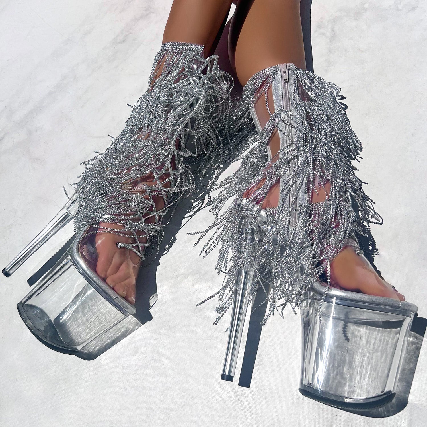Chrome Cowgirls - OHOT Boot - Clear - 8 INCH