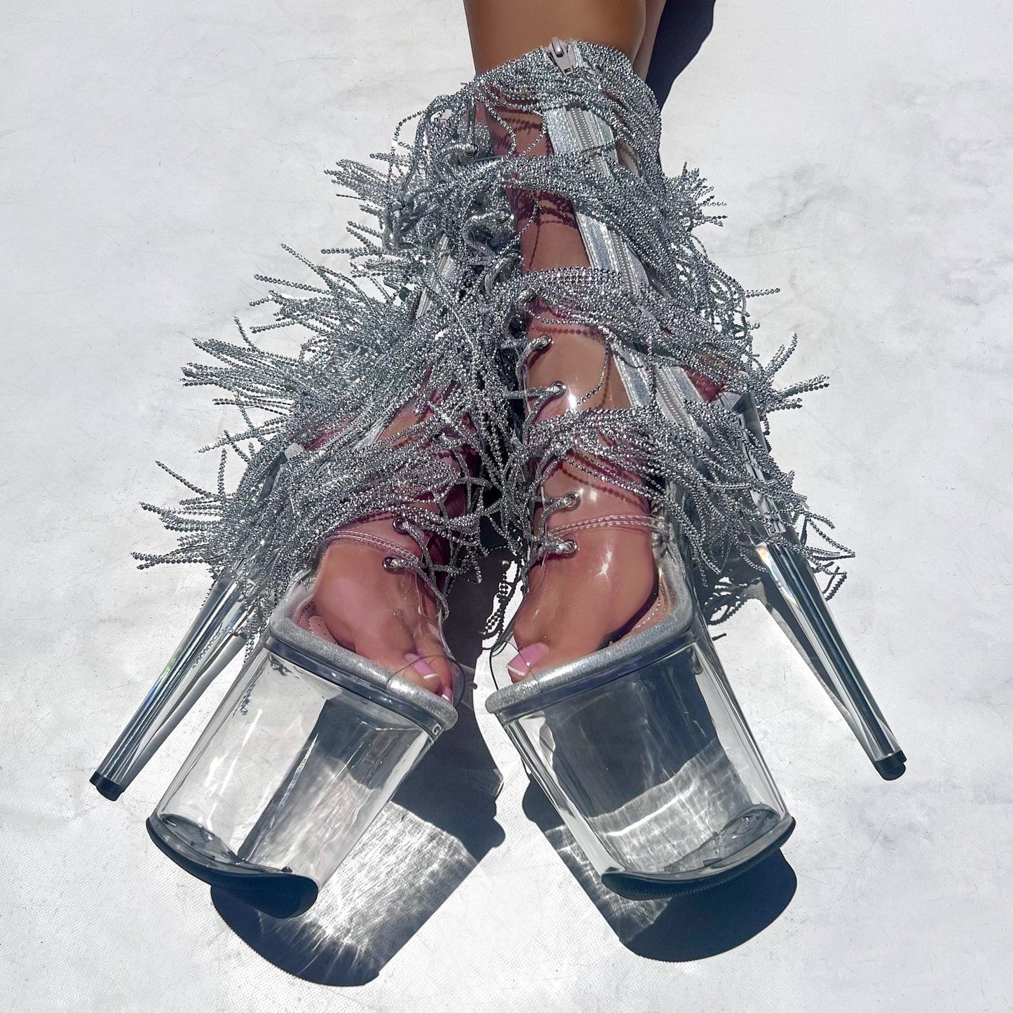 Chrome Cowgirls - OHOT Wide Fit Boot - Clear - 8 INCH - Wide Fit