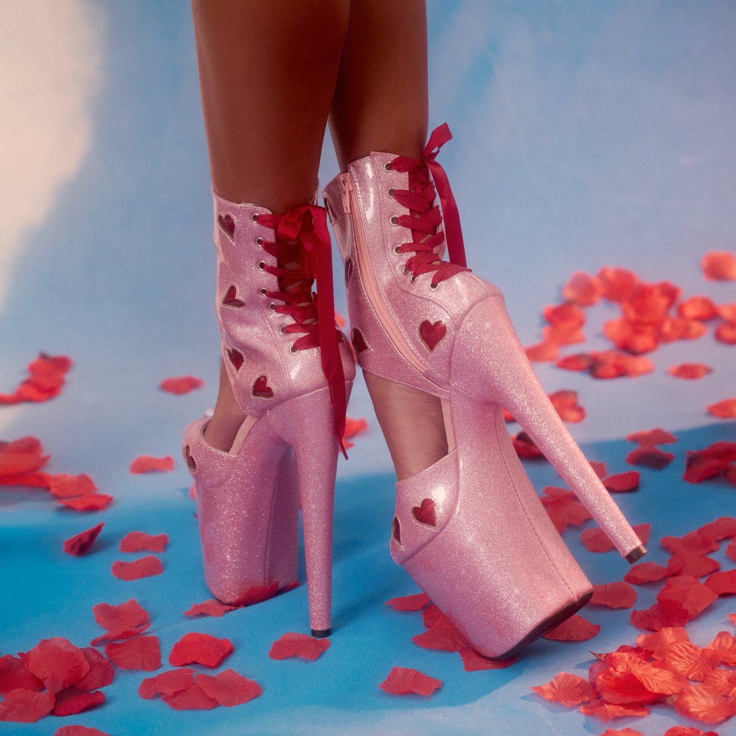 CUPID'S CHOKEHOLD - RIBBON CORSET BOOT - 8INCH