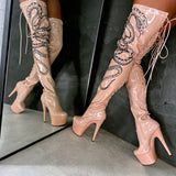 VIPER Boot Tan with Black Thigh High - 7INCH, stripper shoe, stripper heel, pole heel, not a pleaser, platform, dancer, pole dance, floor work