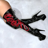 VIPER Boot Black with Red Thicc Thigh High - 7INCH, stripper shoe, stripper heel, pole heel, not a pleaser, platform, dancer, pole dance, floor work