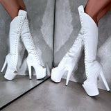 Ghosted Open Toe Over Knee Boot - 8 INCH - Old Style - Check description