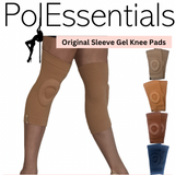 PolEssentials Grippy Gel Knee Pads, in Tan shade, close up and on a dancer