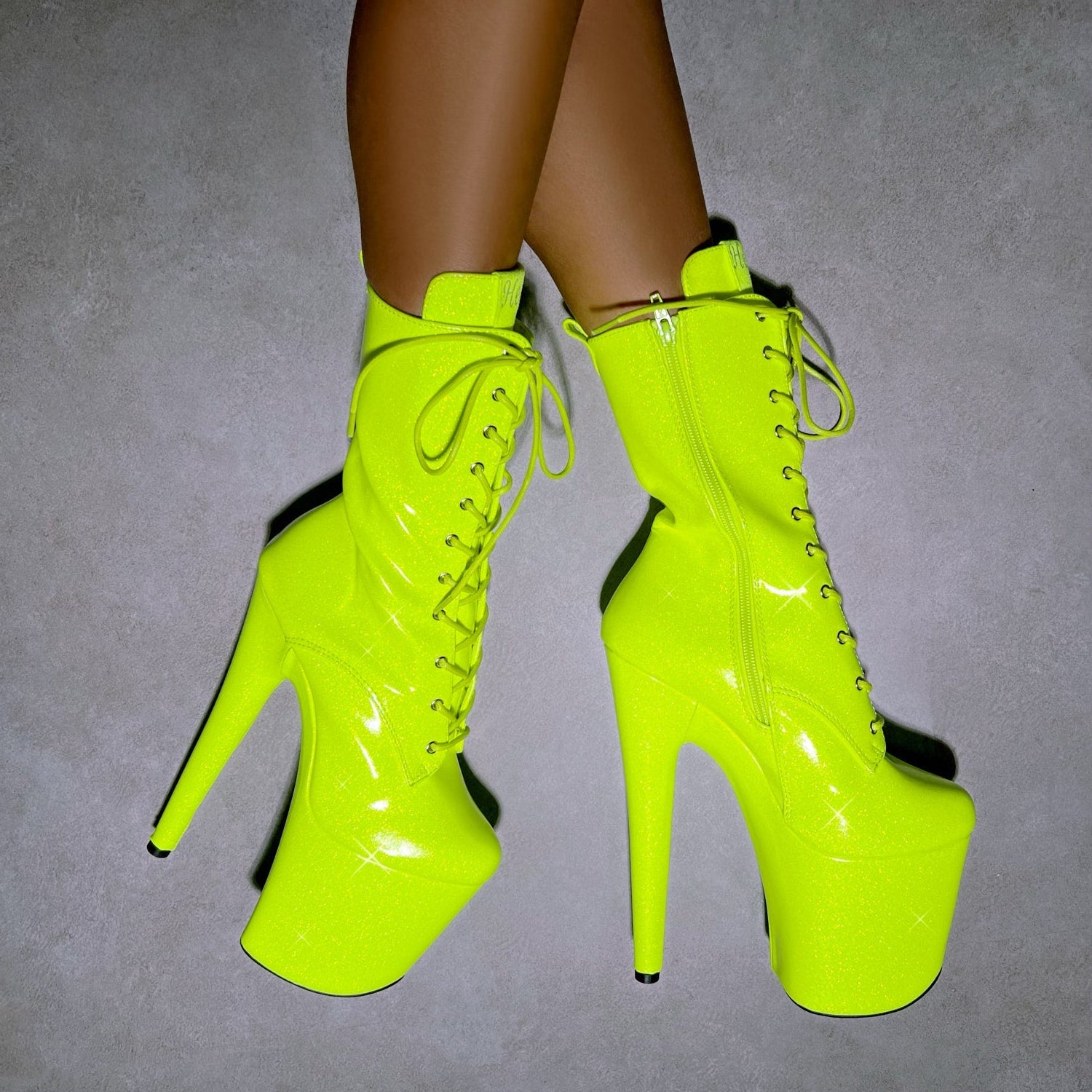 The Glitterati Boot - Citrus Yellow Burst - 8 INCH