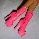 The Glitterati Boot Open Toe - Juicy Pink Burst - 7 INCH