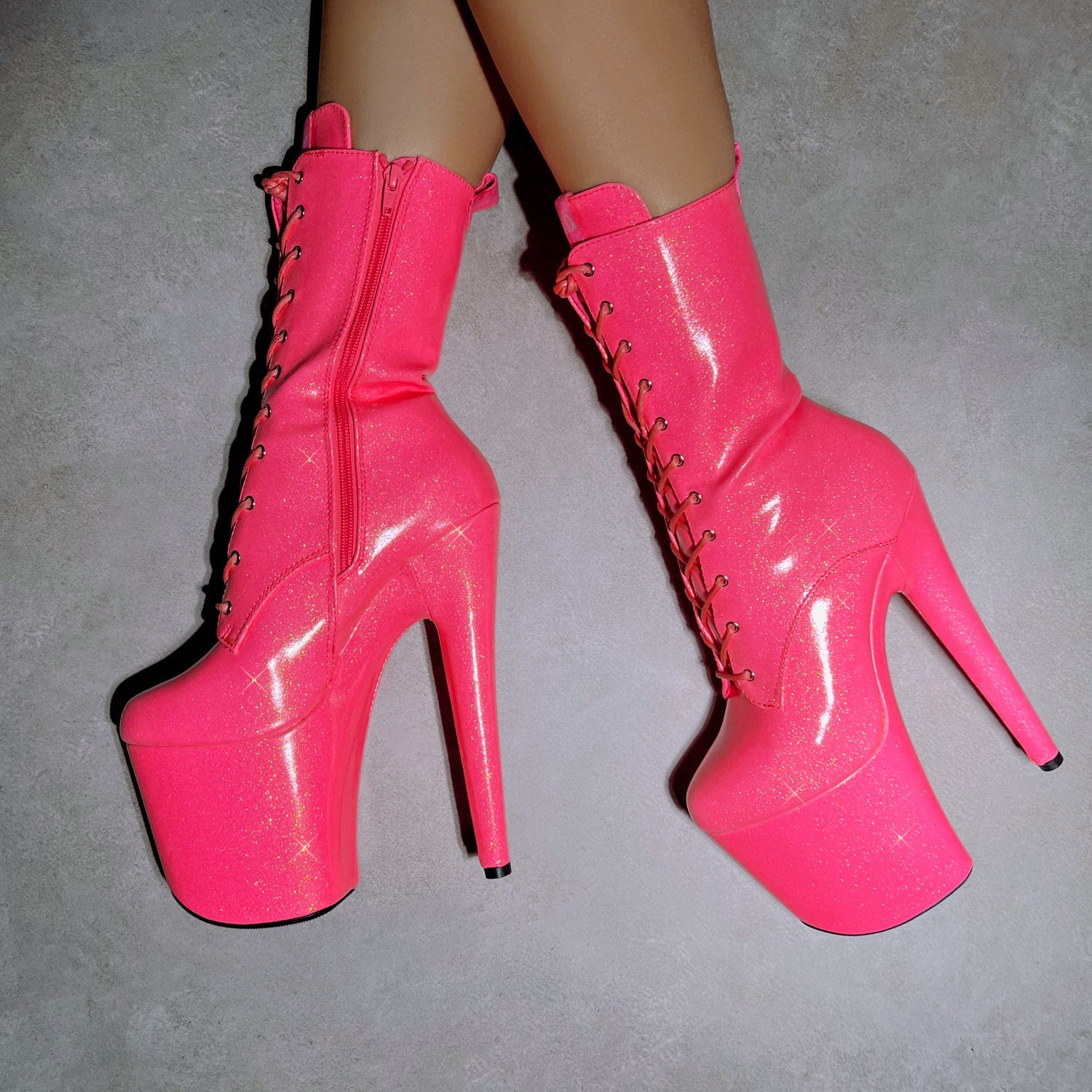 The Glitterati Boot - Juicy Pink Burst - 8INCH - Wide Fit