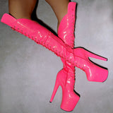 The Glitterati - Juicy Pink Burst Over Knee Boot - 8INCH