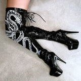 Viper Boot Black with White Thigh High - 7INCH