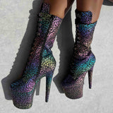Moonlight Leopard High Ankle Boot - 8 INCH, stripper shoe, stripper heel, pole heel, not a pleaser, platform, dancer, pole dance, floor work
