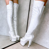 The Glitterati Thigh High - Snow Kween - 7 INCH, stripper shoe, stripper heel, pole heel, not a pleaser, platform, dancer, pole dance, floor work