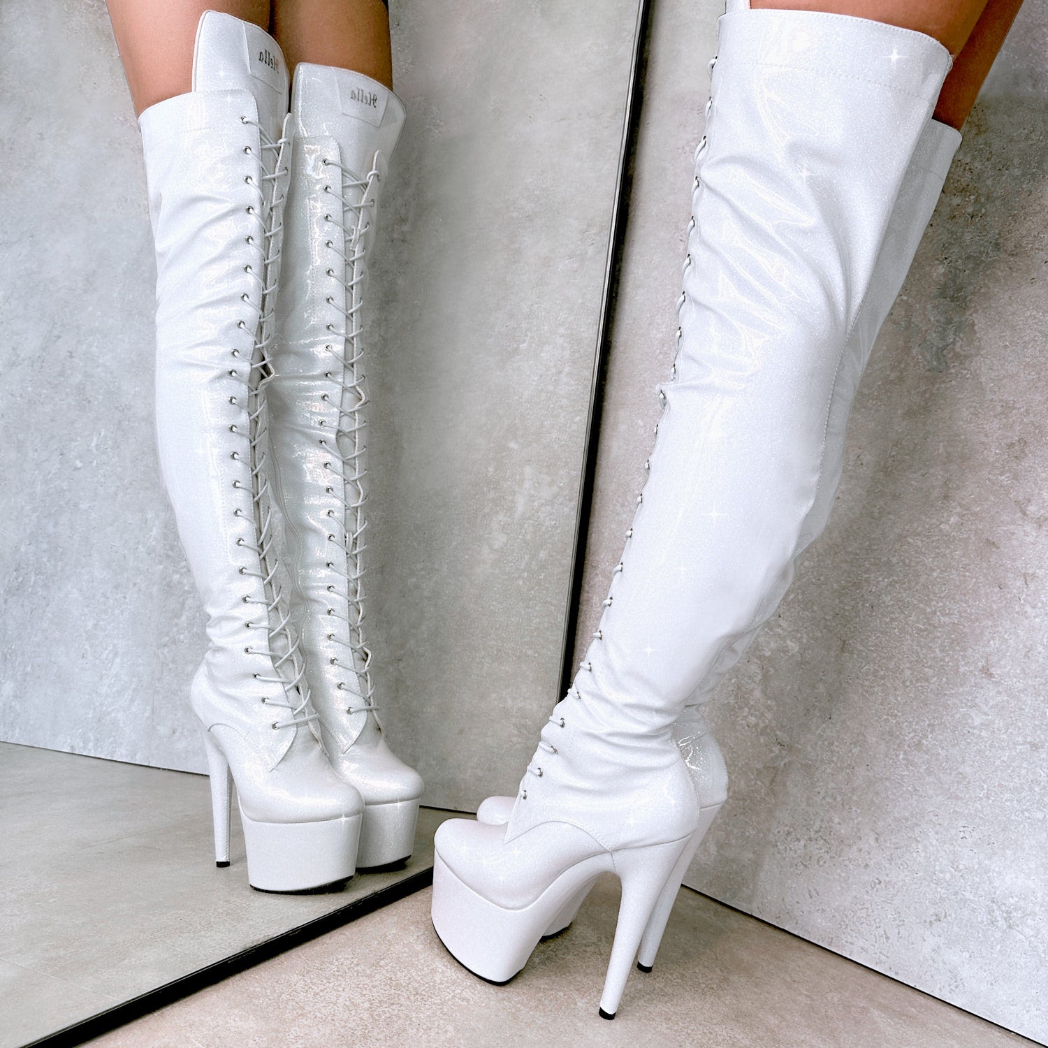 The Glitterati Thigh High - Snow Kween - 7 INCH, stripper shoe, stripper heel, pole heel, not a pleaser, platform, dancer, pole dance, floor work