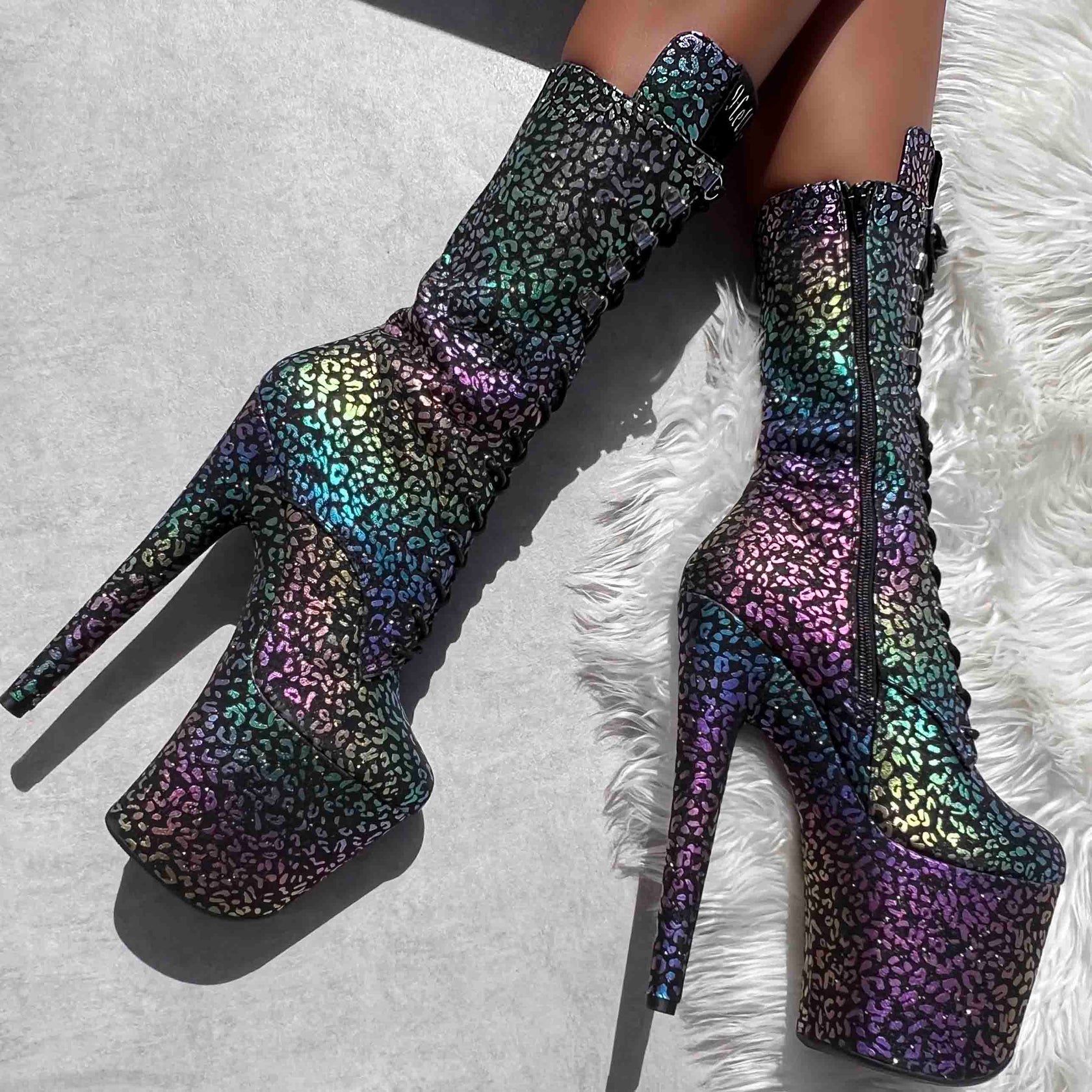 Moonlight Leopard High Ankle Boot - 8 INCH, stripper shoe, stripper heel, pole heel, not a pleaser, platform, dancer, pole dance, floor work