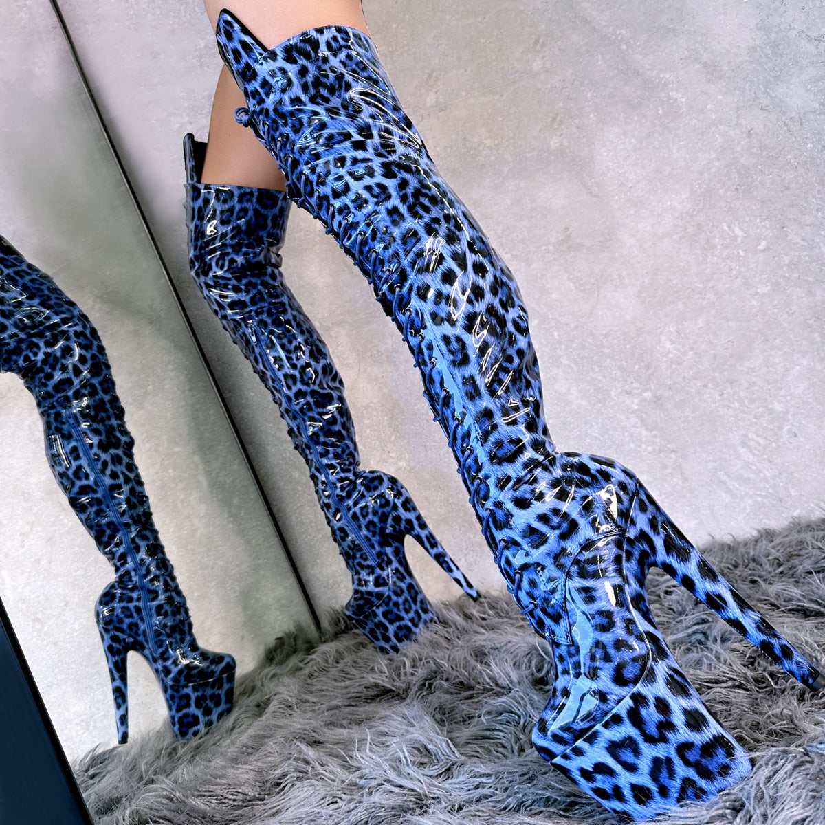 Blue Leopard Thigh High - 8 INCH – Hella Heels AU