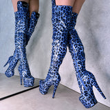 Blue Leopard Thigh High - 8 INCH