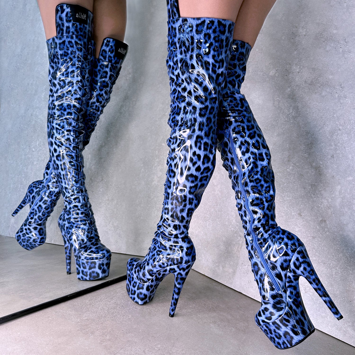 Blue Leopard Thigh High - 8 INCH