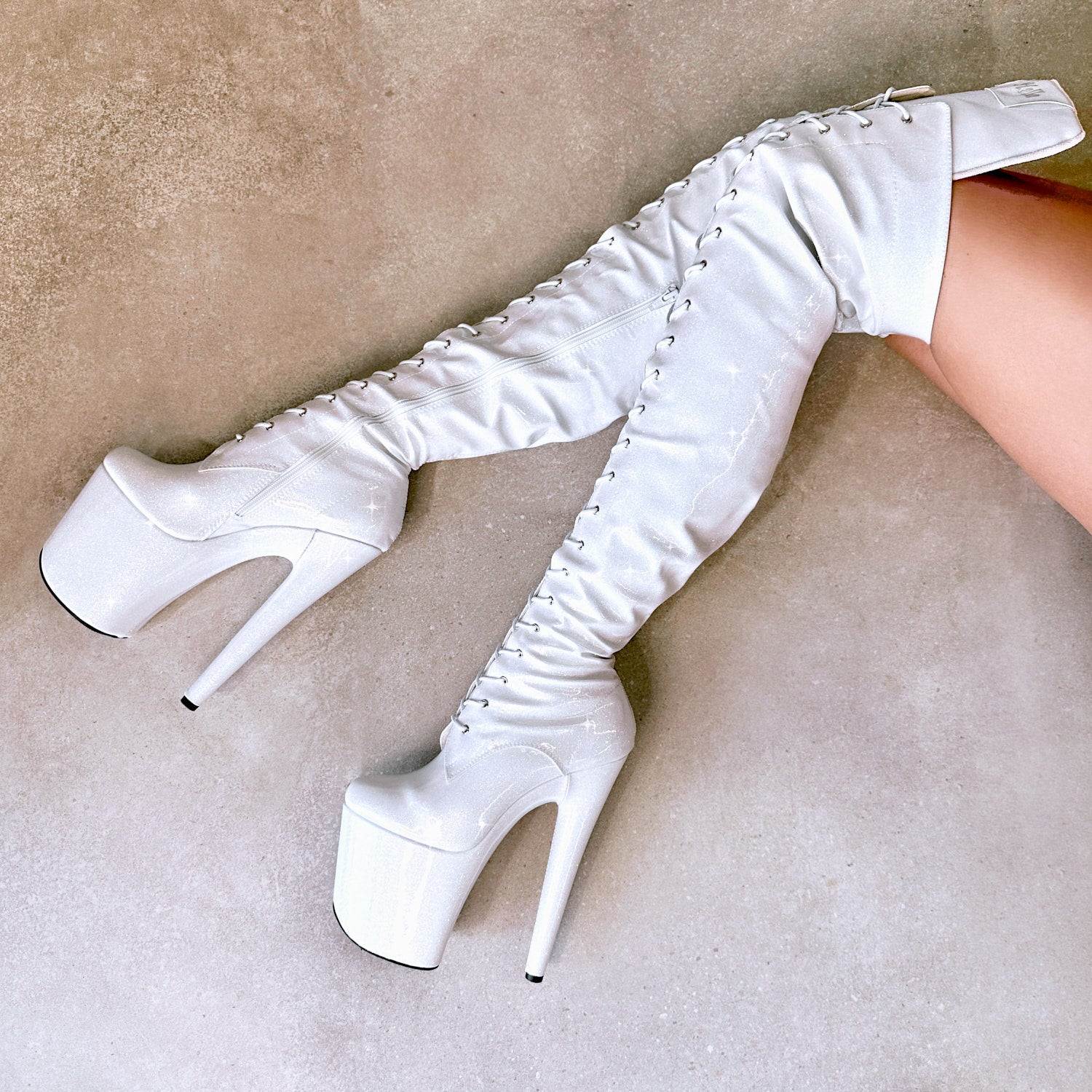 The Glitterati Thigh High - Snow Kween - 8 INCH, stripper shoe, stripper heel, pole heel, not a pleaser, platform, dancer, pole dance, floor work
