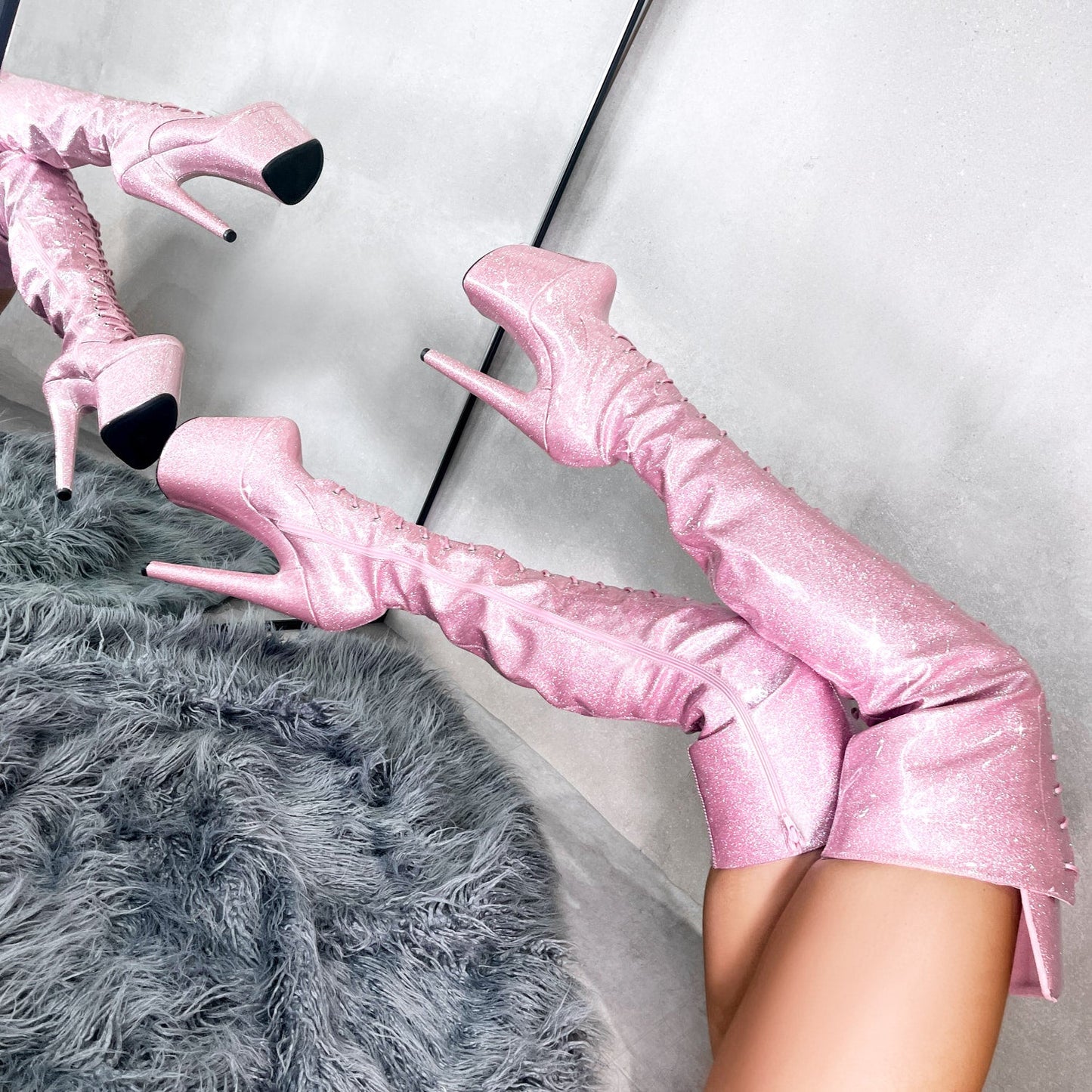 The Glitterati Thigh High Boot - Sugarbaby - 8 INCH