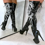 Viper Boot Black with White Thicc Thigh High - 7INCH