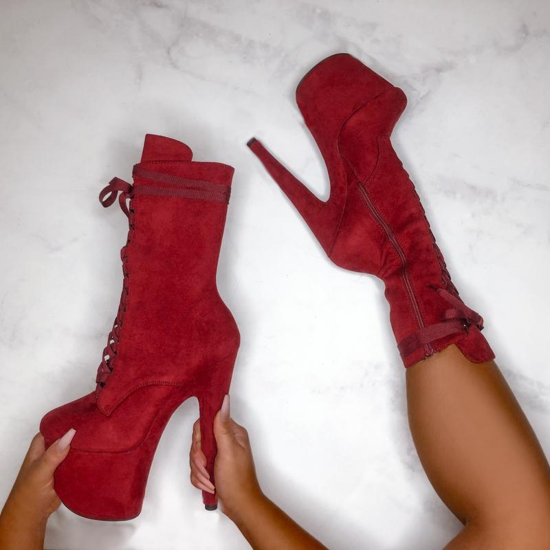 High Babydoll Dark Red - 7 INCH, stripper shoe, stripper heel, pole heel, not a pleaser, platform, dancer, pole dance, floor work