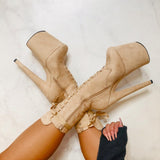 High Babydoll Sand - 8 INCH, stripper shoe, stripper heel, pole heel, not a pleaser, platform, dancer, pole dance, floor work