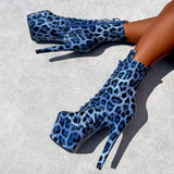 Blue Leopard Boot - 7 INCH, stripper shoe, stripper heel, pole heel, not a pleaser, platform, dancer, pole dance, floor work