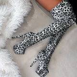 Snow Leopard Thigh High - 7 INCH, stripper shoe, stripper heel, pole heel, not a pleaser, platform, dancer, pole dance, floor work