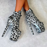 Snow Leopard Ankle Boot - 8 INCH, stripper shoe, stripper heel, pole heel, not a pleaser, platform, dancer, pole dance, floor work