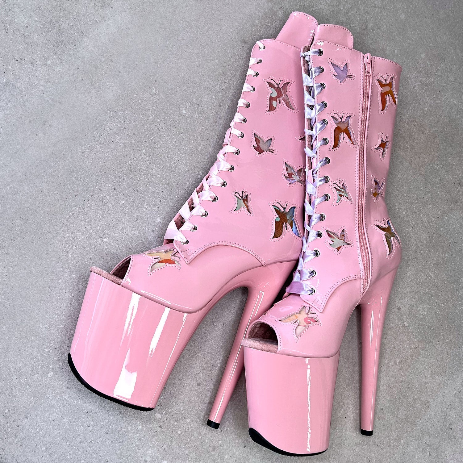Butterfly Boot Pink Open Toe - 8INCH, stripper shoe, stripper heel, pole heel, not a pleaser, platform, dancer, pole dance, floor work