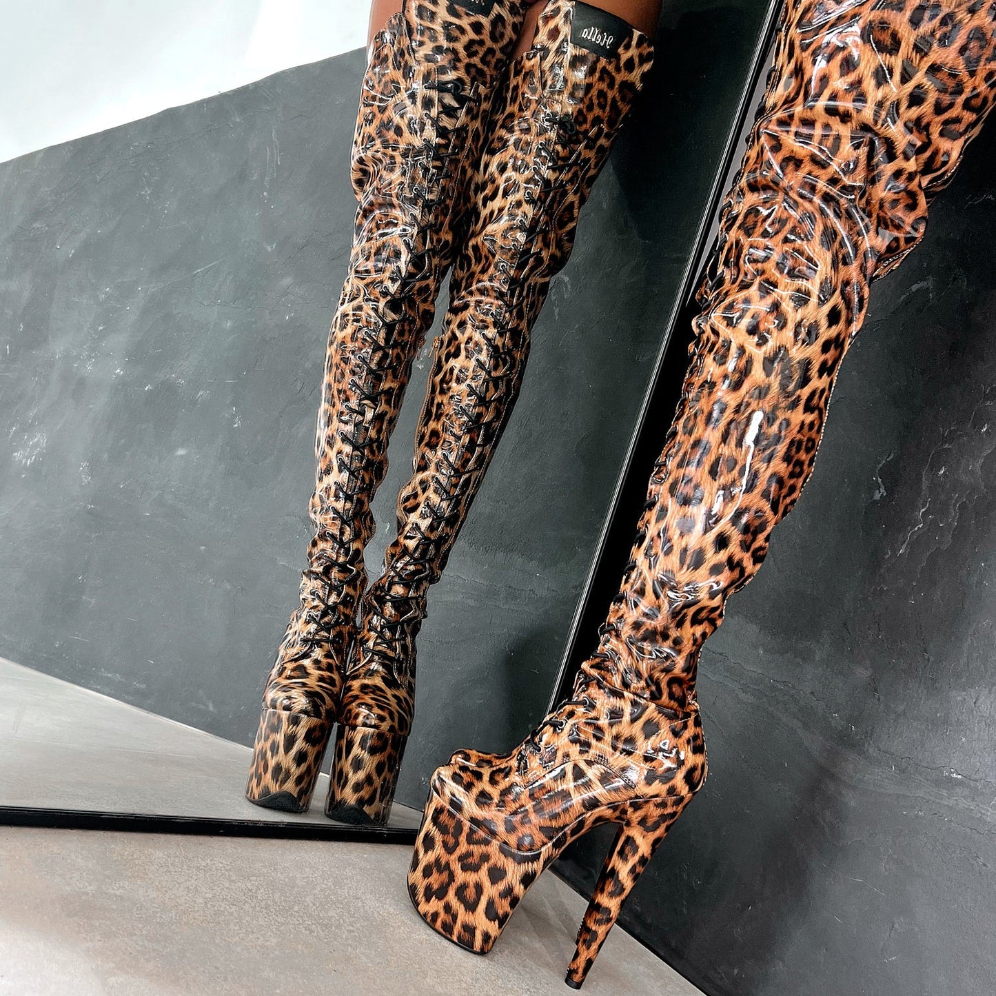Leopard Thigh High - 8 INCH, stripper shoe, stripper heel, pole heel, not a pleaser, platform, dancer, pole dance, floor work