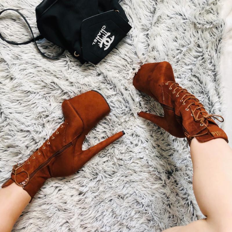 BabyDoll Chestnut - 8 INCH, stripper shoe, stripper heel, pole heel, not a pleaser, platform, dancer, pole dance, floor work
